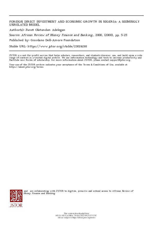 (PDF) Impact of Foreign Direct Investment on Economic Growth in Nigeria 1