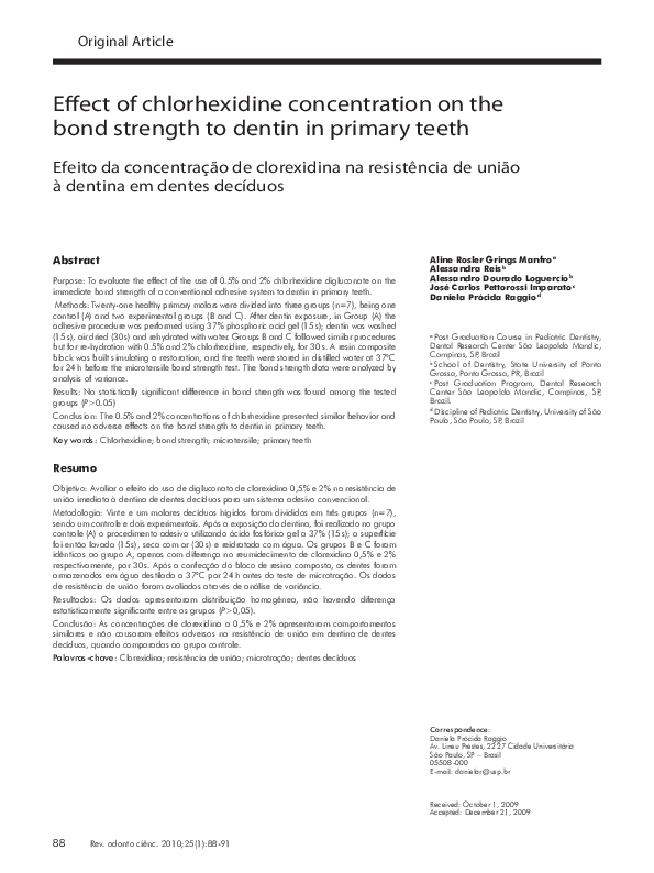 (PDF) Effect of chlorhexidine concentration on the bond strength to ...