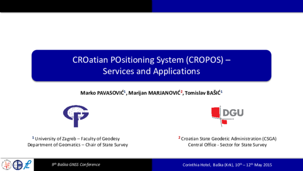 (PDF) CROatian POsitioning System (CROPOS) – Services and Applications