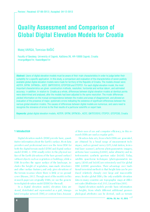 (PDF) Quality assessment and comparison of global digital elevation
