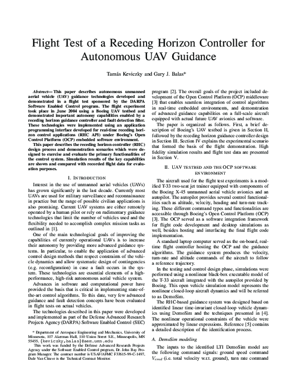 (PDF) Flight test of a receding horizon controller for autonomous UAV ...