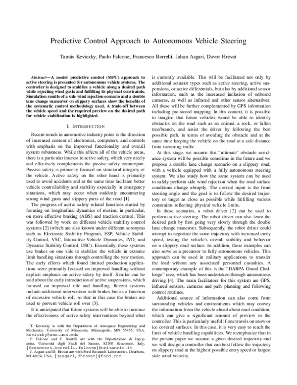(PDF) Predictive control approach to autonomous vehicle steering