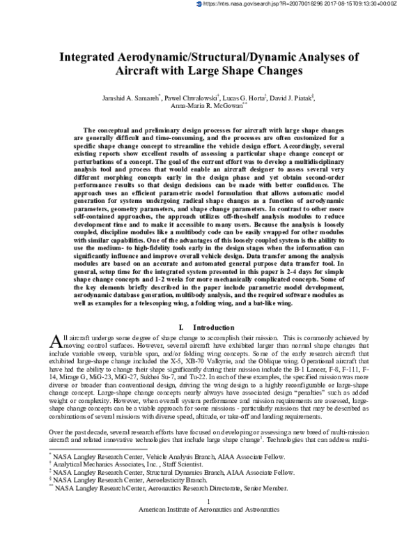 (PDF) Integrated Aerodynamic/Structural/Dynamic Analyses of Aircrafts ...