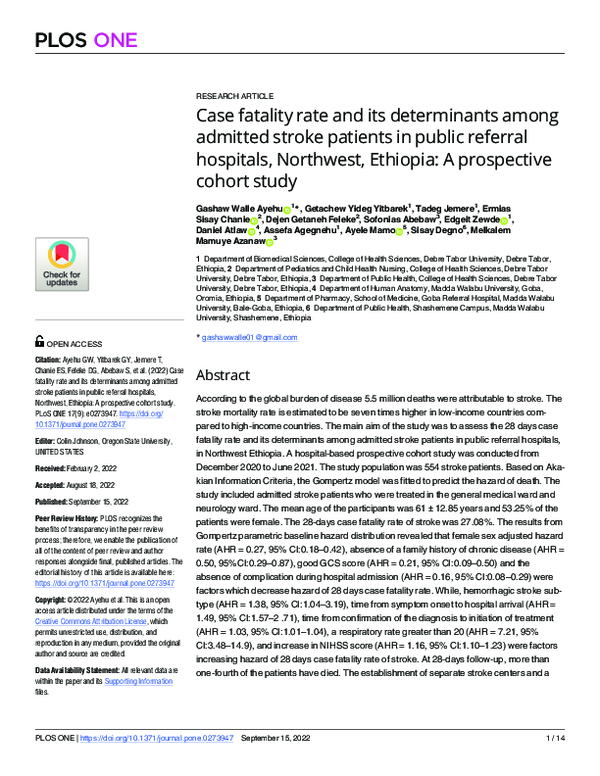 (PDF) Case fatality rate and its determinants among admitted stroke ...
