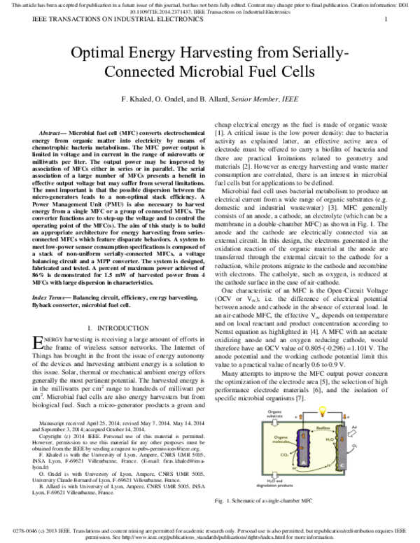 (PDF) Optimal Energy Harvesting from Serially-Connected Microbial Fuel ...