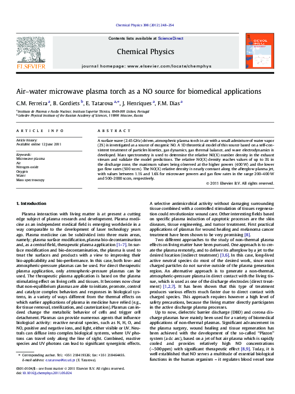 (PDF) Air–water microwave plasma torch as a NO source for biomedical ...