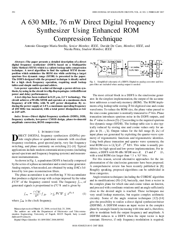 (PDF) A 630 MHz, 76 mW Direct Digital Frequency Synthesizer Using