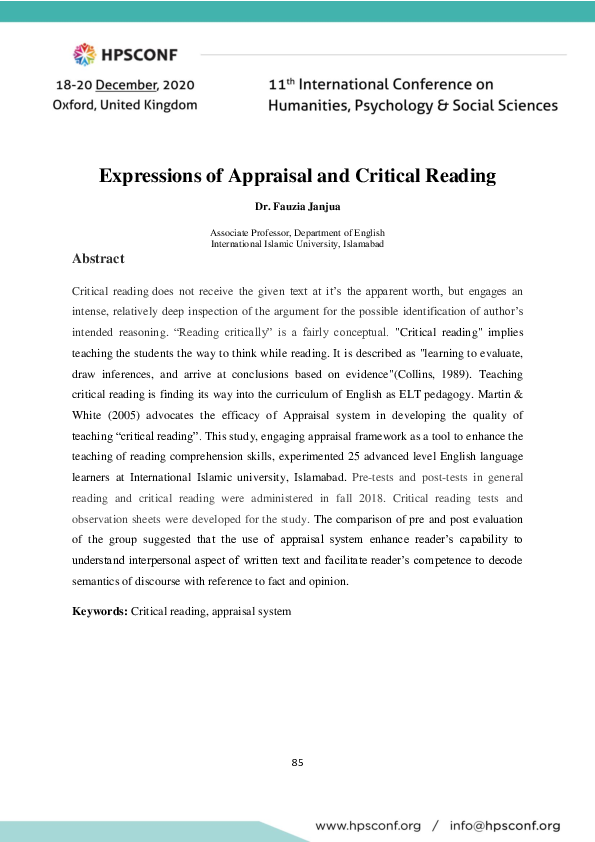 (PDF) Expressions of Appraisal and Critical Reading