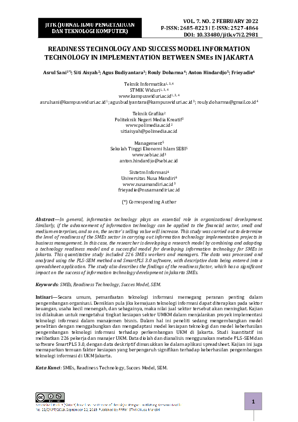 (PDF) READINESS TECHNOLOGY AND SUCCESS MODEL INFORMATION TECHNOLOGY IN ...