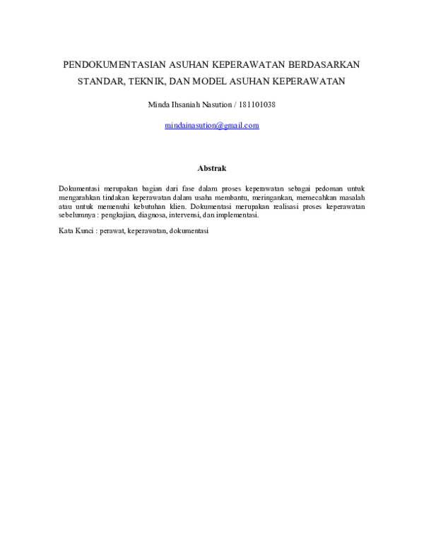 Pdf Pendokumentasian Asuhan Keperawatan Berdasarkan Standar Teknik