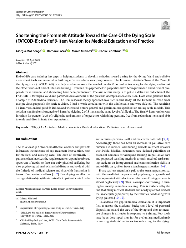 (PDF) Shortening the Frommelt Attitude Toward the Care Of the Dying