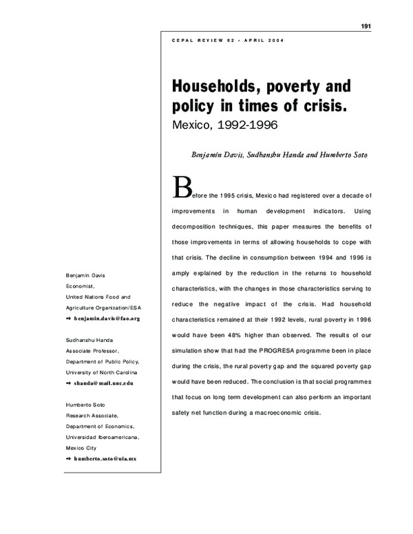 (PDF) Households, poverty and policy in times of crisis. Mexico, 1992-1996