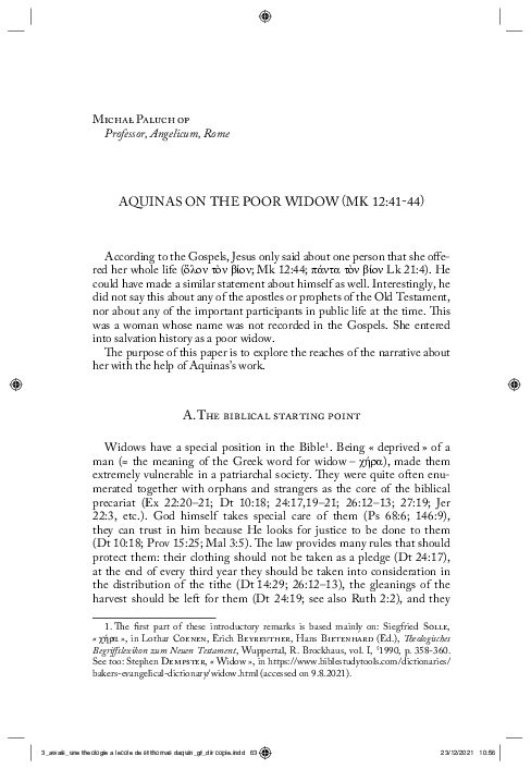 (PDF) Aquinas on the Poor Widow (Mk 12:41-44)