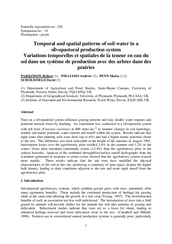 (PDF) Temporal and spatial patterns of soil water in a silvopastoral ...