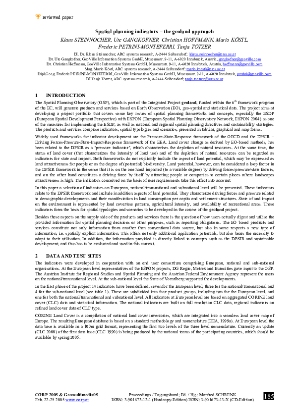 (PDF) Spatial planning indicators-the geoland approach | Ute Gangkofner ...