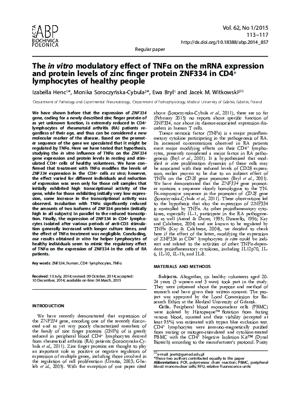 (PDF) The in vitro modulatory effect of TNFα on the mRNA expression and ...