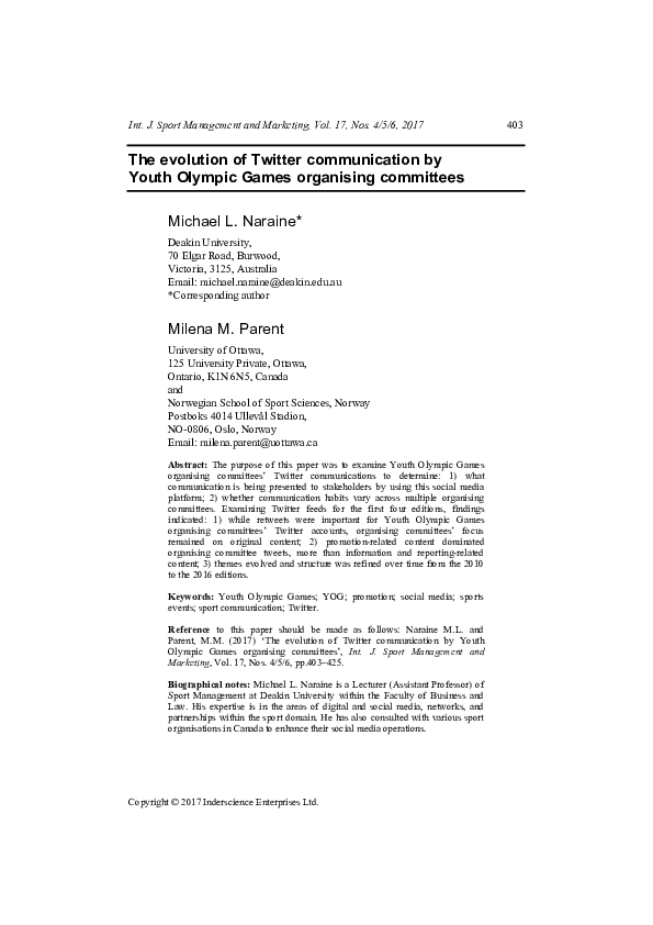 (PDF) The evolution of Twitter communication by Youth Olympic Games ...