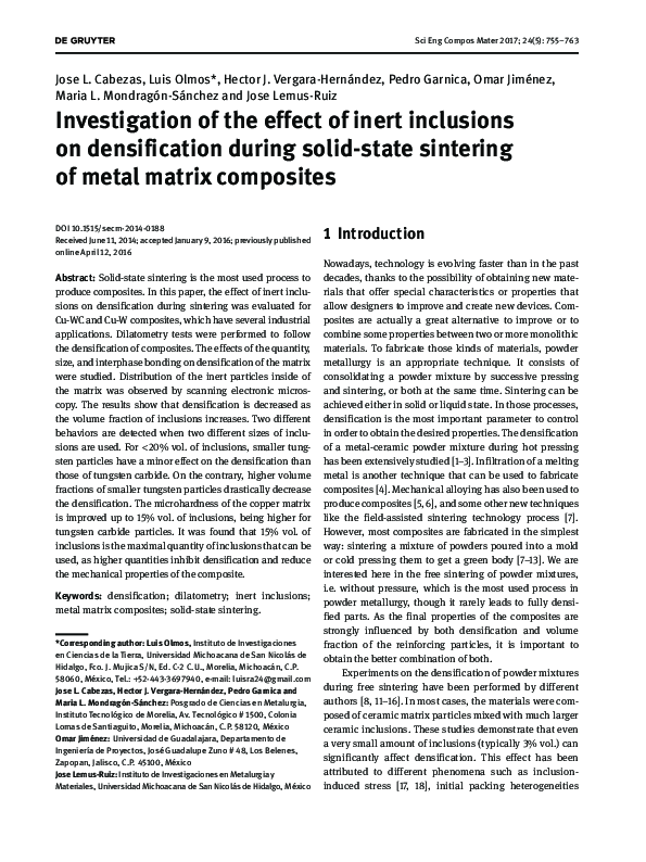 (PDF) Investigation of the effect of inert inclusions on densification ...