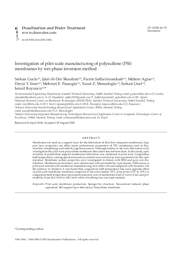 (PDF) Investigation of pilot scale manufacturing of polysulfone (Psf ...