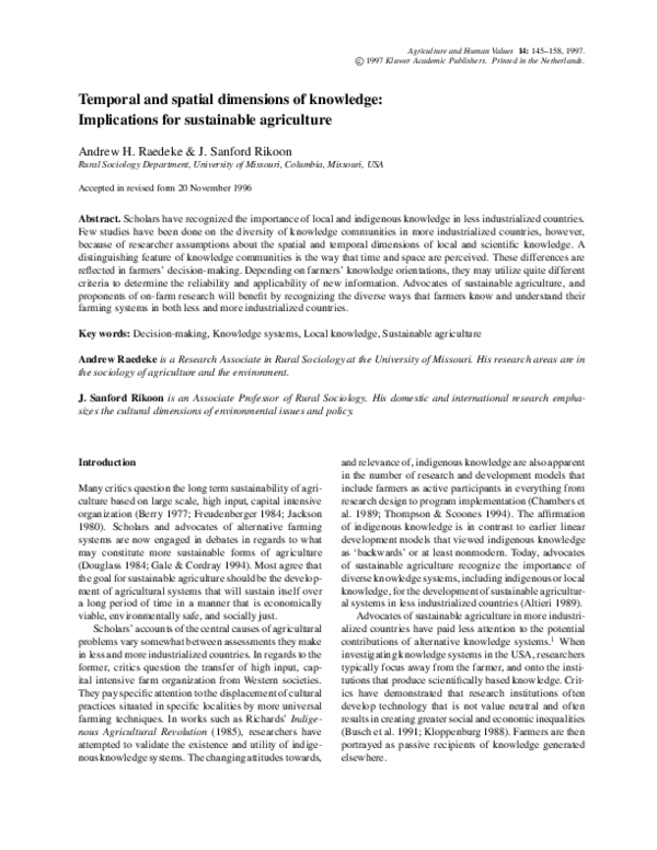 (PDF) Temporal and spatial dimensions of knowledge: Implications for ...