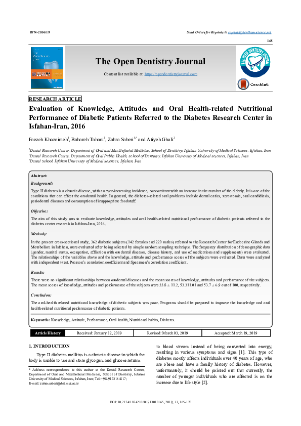 (PDF) Evaluation of Knowledge, Attitudes and Oral Health-related ...