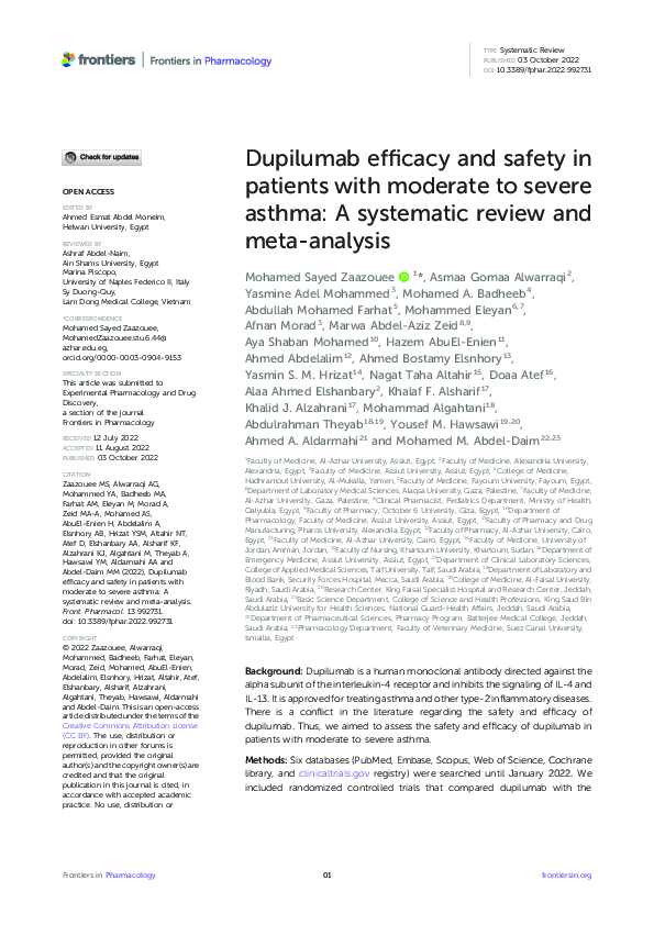(PDF) Dupilumab efficacy and safety in patients with moderate to severe ...