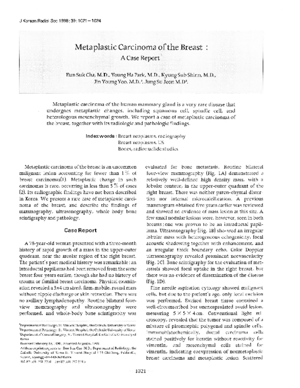 (PDF) Metaplastic Carcinoma of the Breast: A Case Report | Manish ...