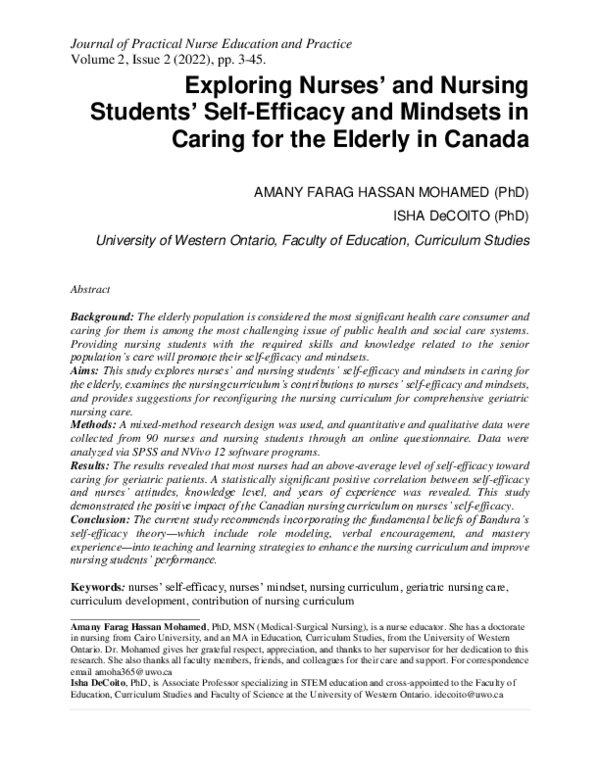 (PDF) Exploring Nurses’ and Nursing Students' Self- Efficacy and ...