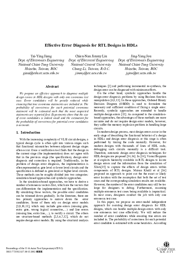 (PDF) Effective error diagnosis for RTL designs in HDLs