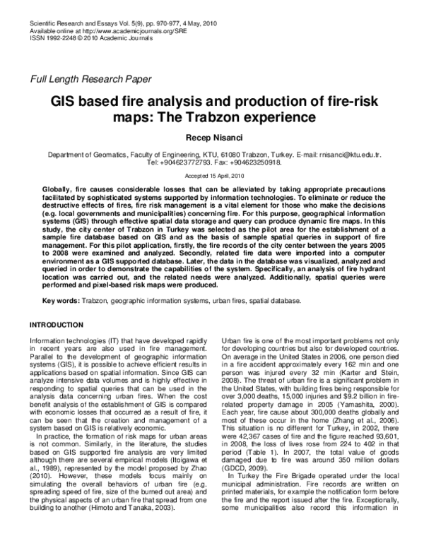 (PDF) Fire Analysis and Production of Fire Risk Maps: The Trabzon ...