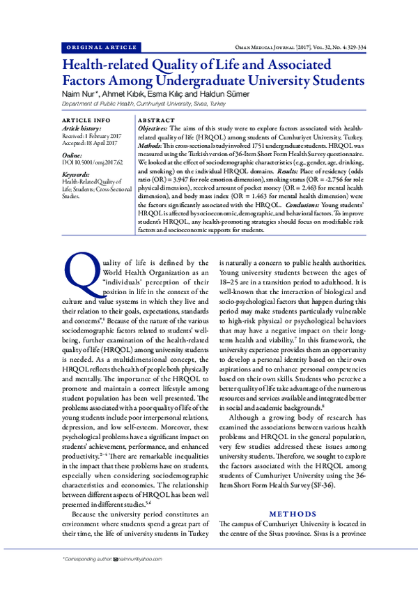 (PDF) Health-related Quality of Life and Associated Factors Among ...