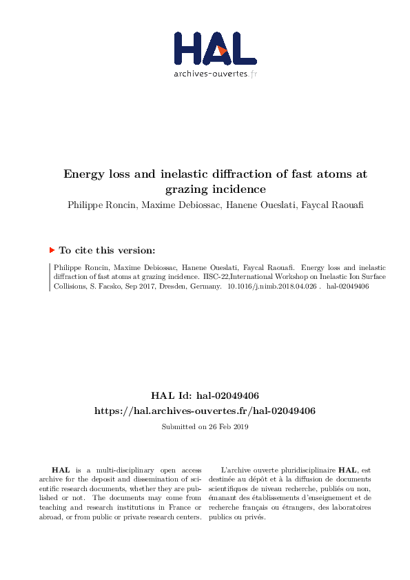 (PDF) Energy loss and inelastic diffraction of fast atoms at grazing ...