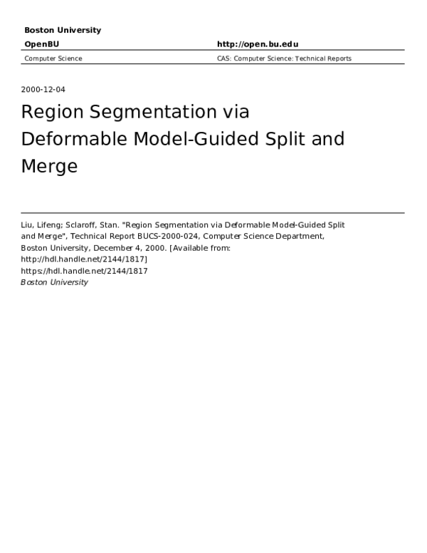(PDF) Region segmentation via deformable model-guided split and merge
