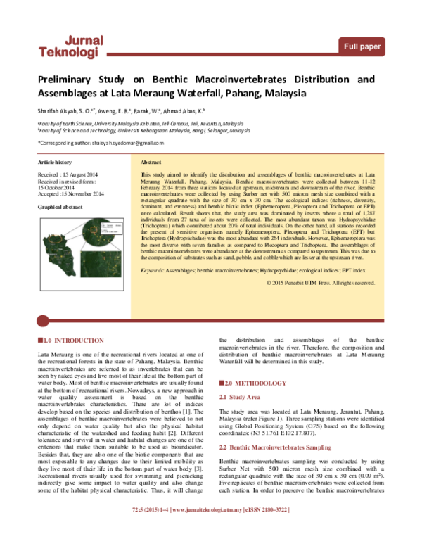 (PDF) Preliminary Study on Benthic Macroinvertebrates Distribution and ...