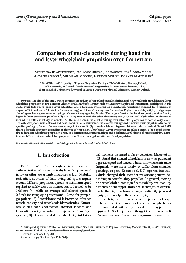 (PDF) Comparison of muscle activity during hand rim and lever ...