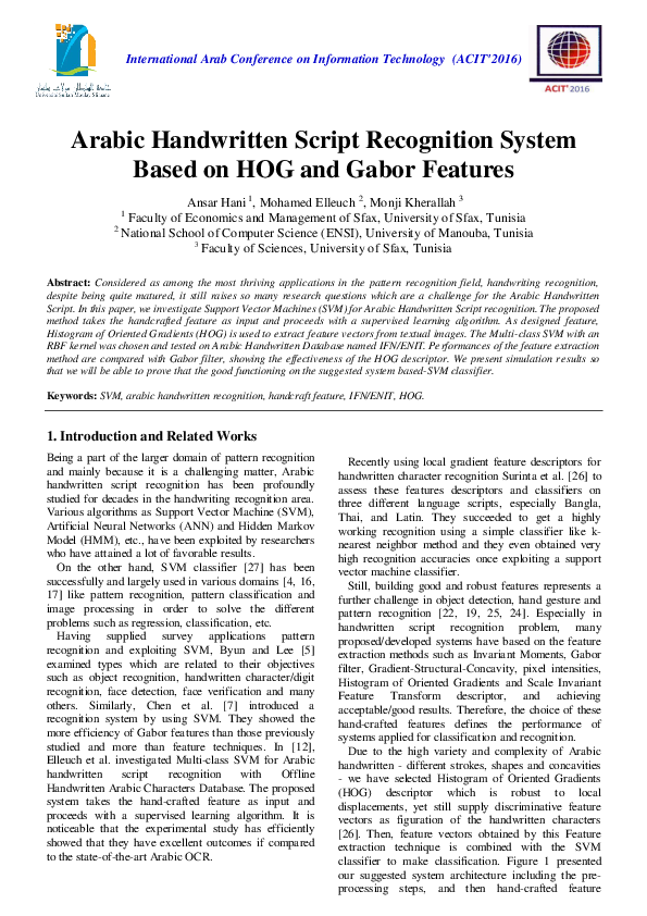 (PDF) Arabic handwritten script recognition system based on HOG and ...