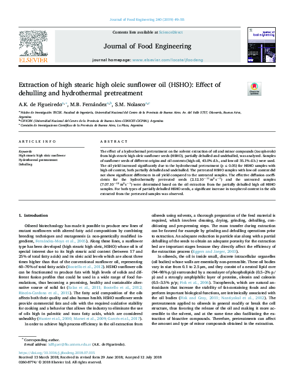 (PDF) Extraction of high stearic high oleic sunflower oil (HSHO ...