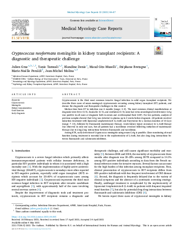 (PDF) Cryptococcus neoformans meningitis in kidney transplant ...