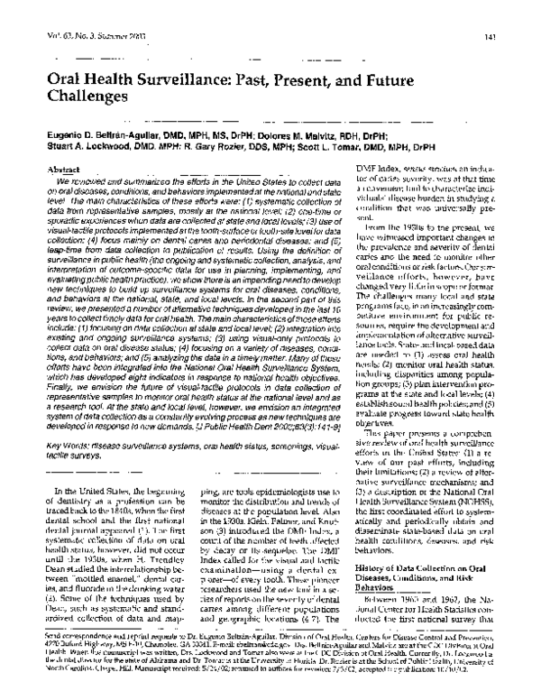(PDF) Oral Health Surveillance: Past, Present, and Future Challenges