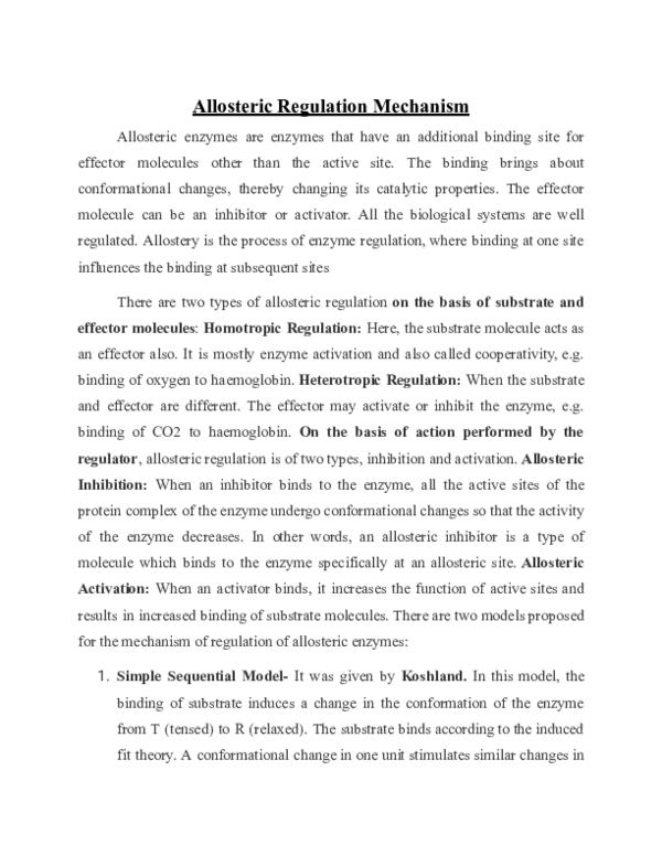 (PDF) Allosteric Regulation Mechanism