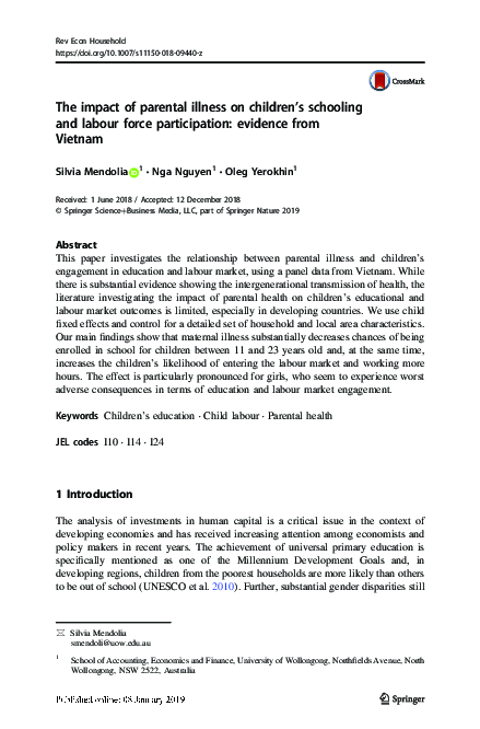 (PDF) The impact of parental illness on children’s schooling and labour ...
