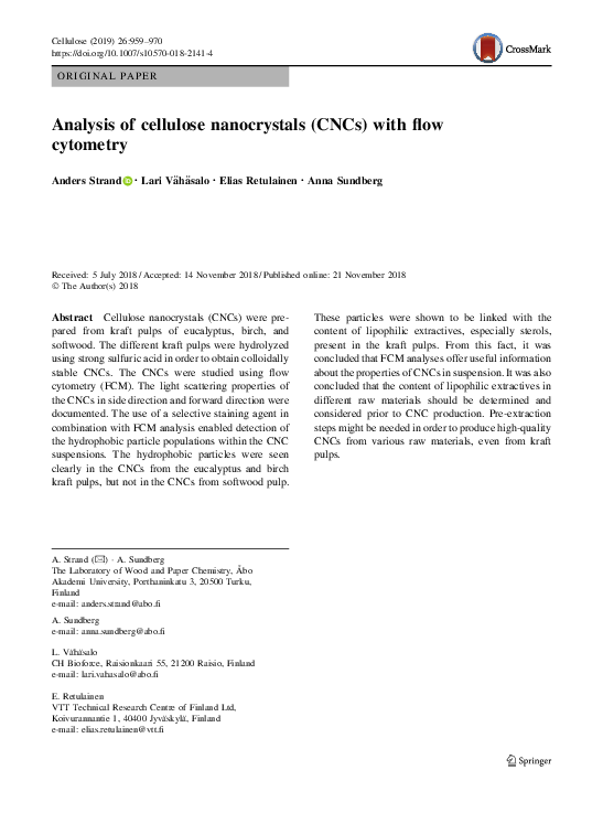 (PDF) Analysis of cellulose nanocrystals (CNCs) with flow cytometry