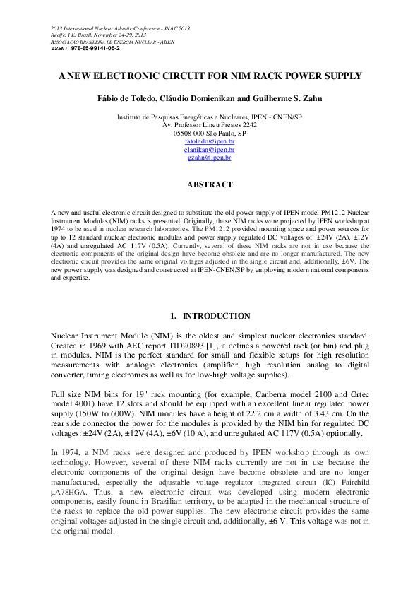 (PDF) A New Electronic Circuit for Nim Rack Power Supply