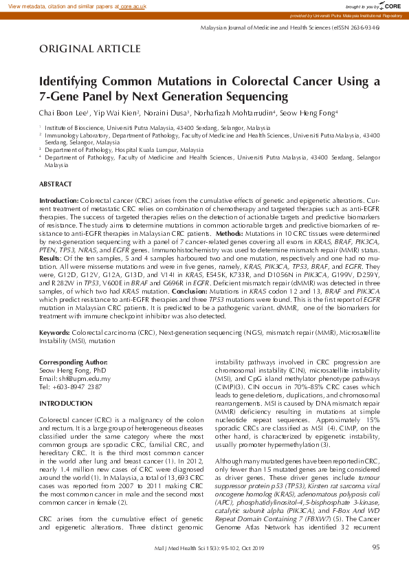 (PDF) Identifying common mutations in colorectal cancer using a 7-gene ...