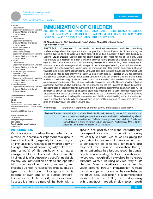 (PDF) Immunization of Children