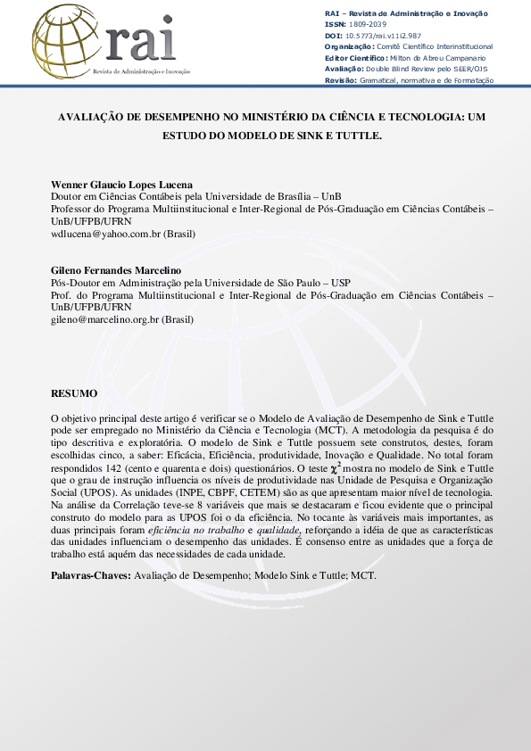 (PDF) Avaliação De Desempenho No Ministério Da Ciência e Tecnologia: Um ...
