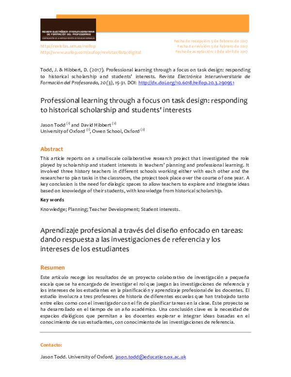 (PDF) Professional learning through a focus on task design: responding ...