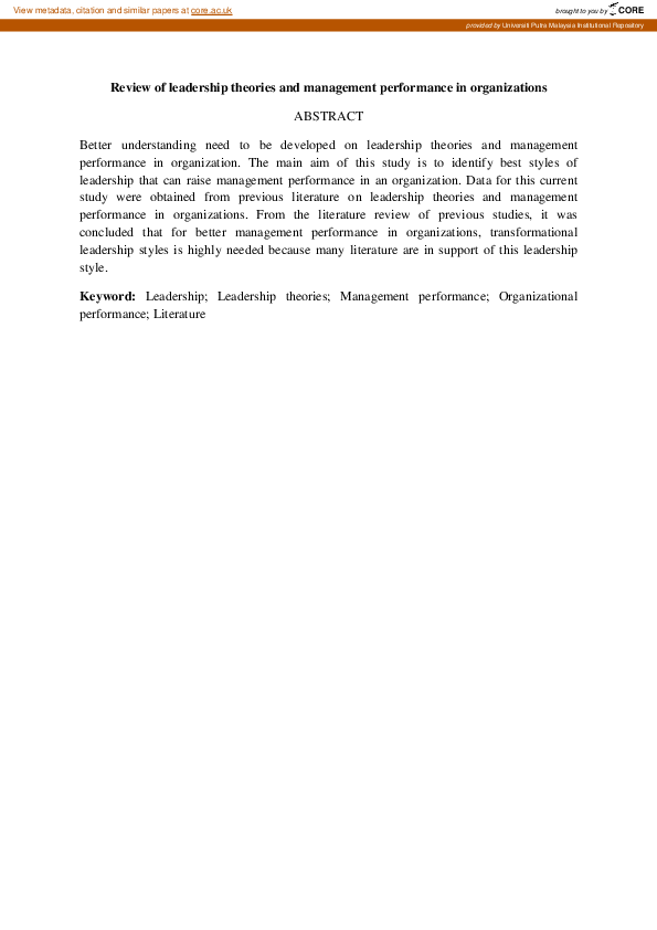 (PDF) Review of leadership theories and management performance in ...