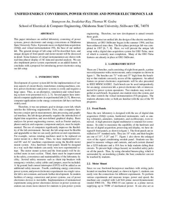 (PDF) Unified energy conversion, power systems and power electronics lab