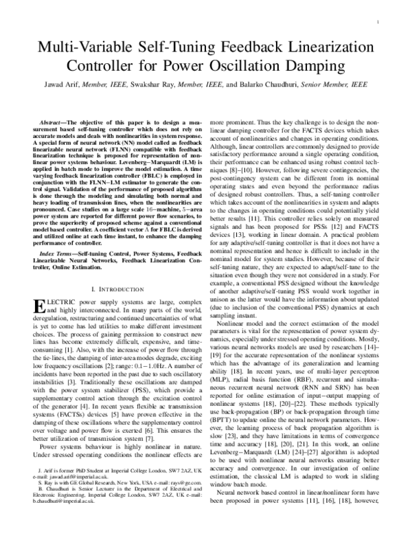 (PDF) Multivariable Self-Tuning Feedback Linearization Controller for ...